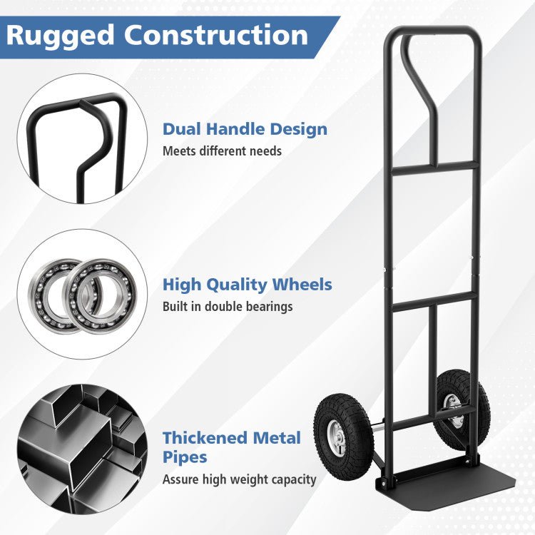 Heavy-Duty 660 lbs Folding P-Handle Hand Truck For Warehouse Garage