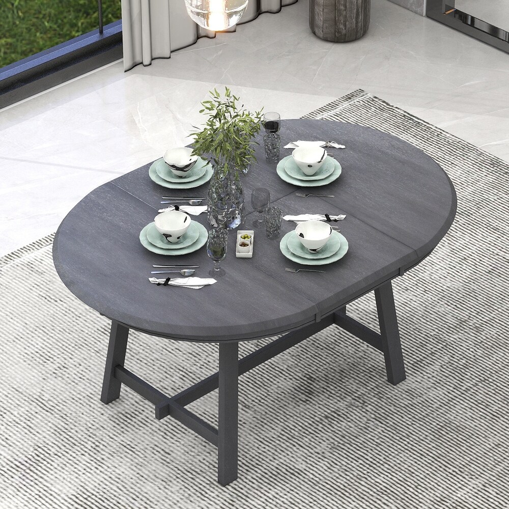 Retro Round Wood Dining Table Round Extendable Dining Table for Dining Room Kitchen Room  Easy Assembly