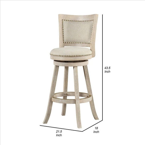 29 Inch Curved Back Wooden Swivel Bar Stool with Nailhead Trim， Gray - 43.5 H x 18 W x 21.5 L Inches