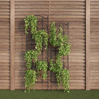 57 in. and 52 in. Black Metal Trellises with Decorative Scroll Design (Set of 2) 431017ESM