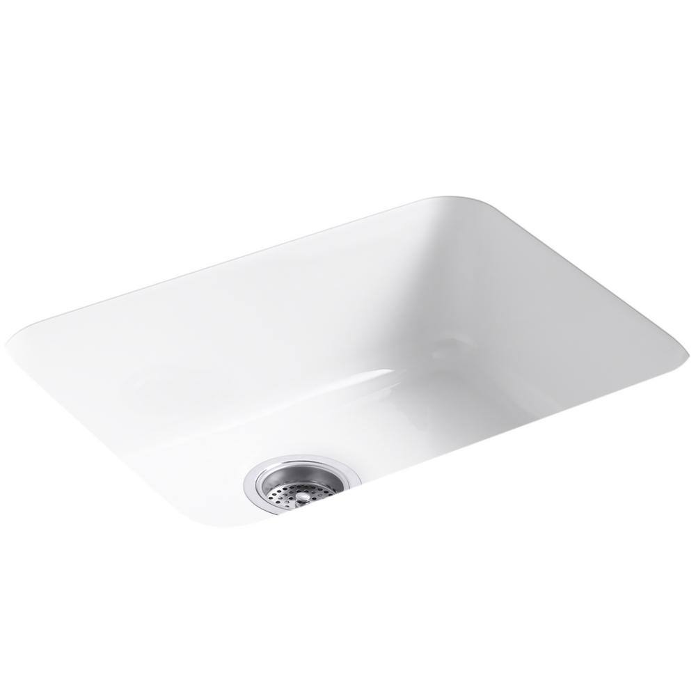 KOHLER Iron Tones Dual Mount Cast Iron 24 in. Single Bowl Kitchen Sink in White K-6585-0