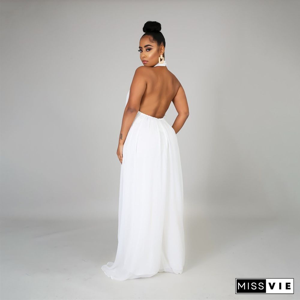 Halter Neck Backless Loose Wide Leg Jumpsuit