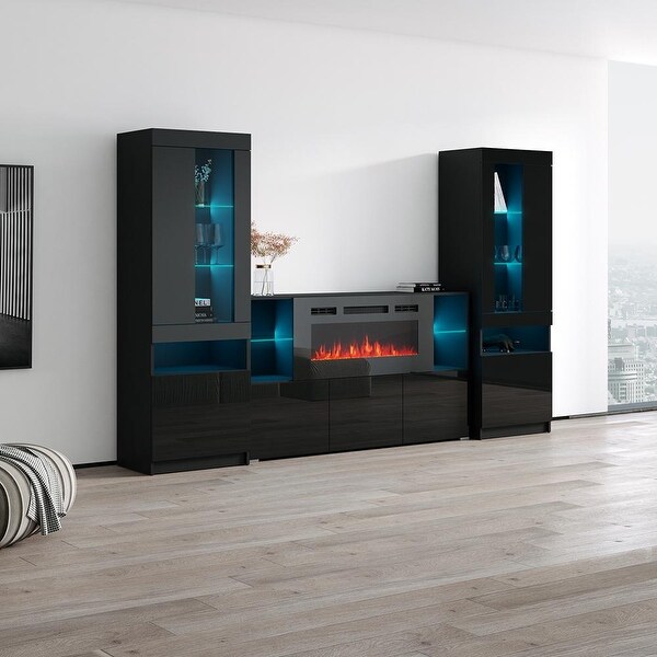 Komi 03 Electric Fireplace Modern Wall Unit Entertainment Center