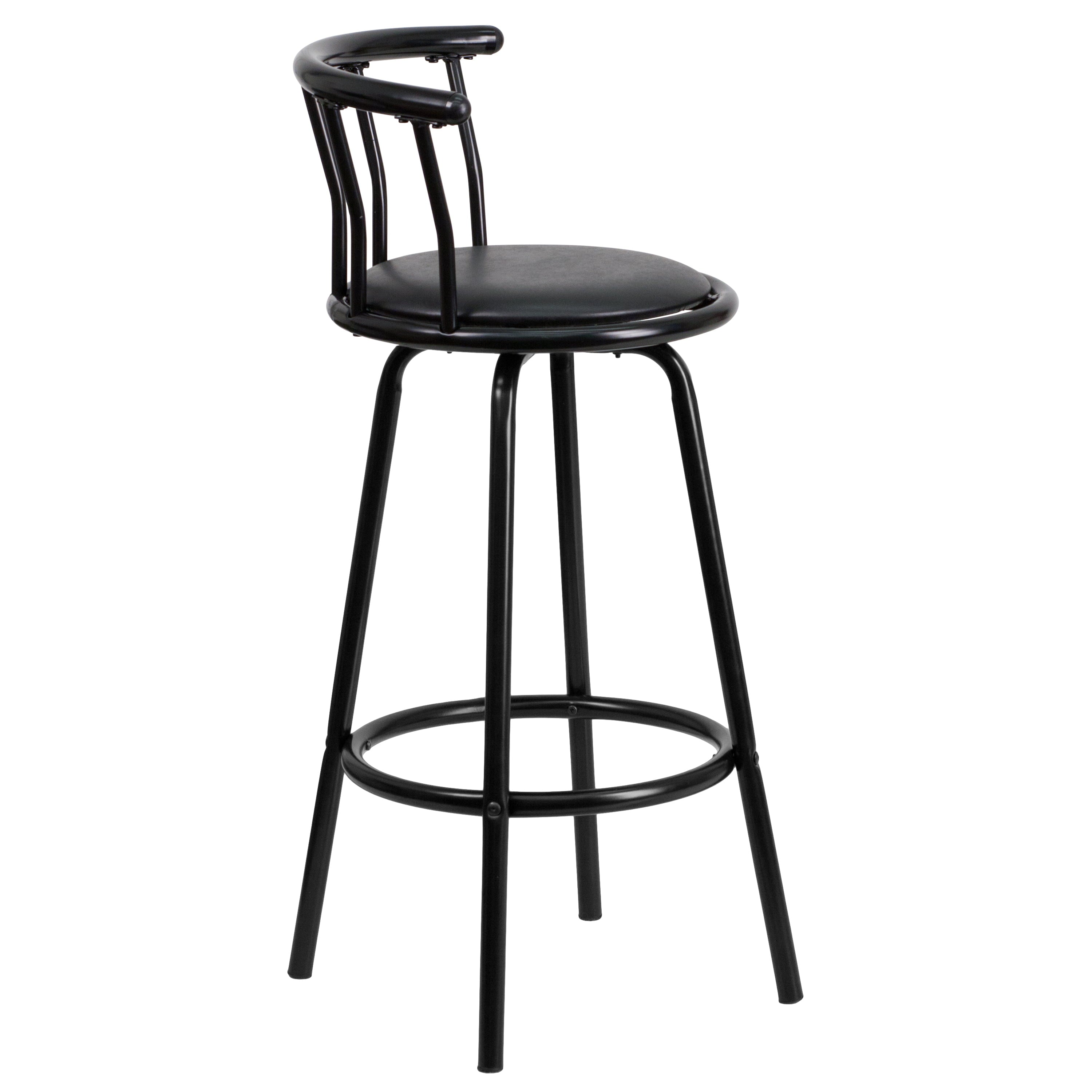 Flash Furniture Charla Crown Back Black Metal Barstool with Black Vinyl Swivel Seat