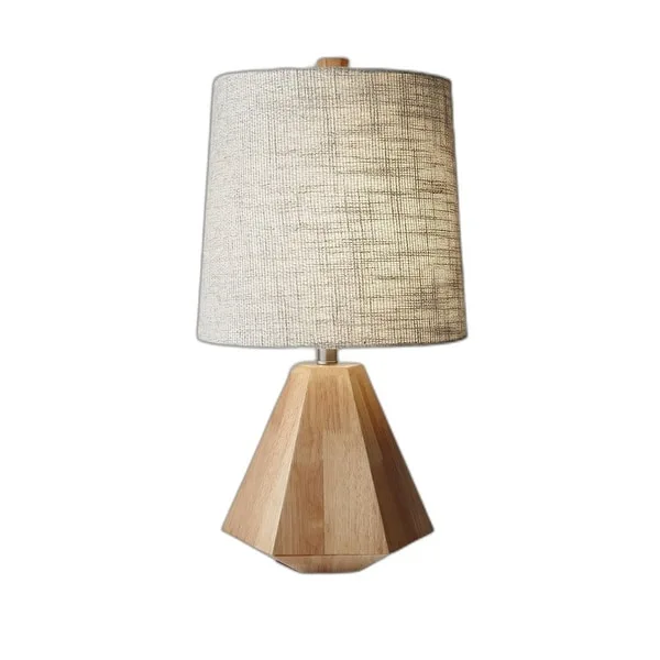 Natural Wood Finish Geometric Base Table Lamp - 10.5 x 10.5 x 25