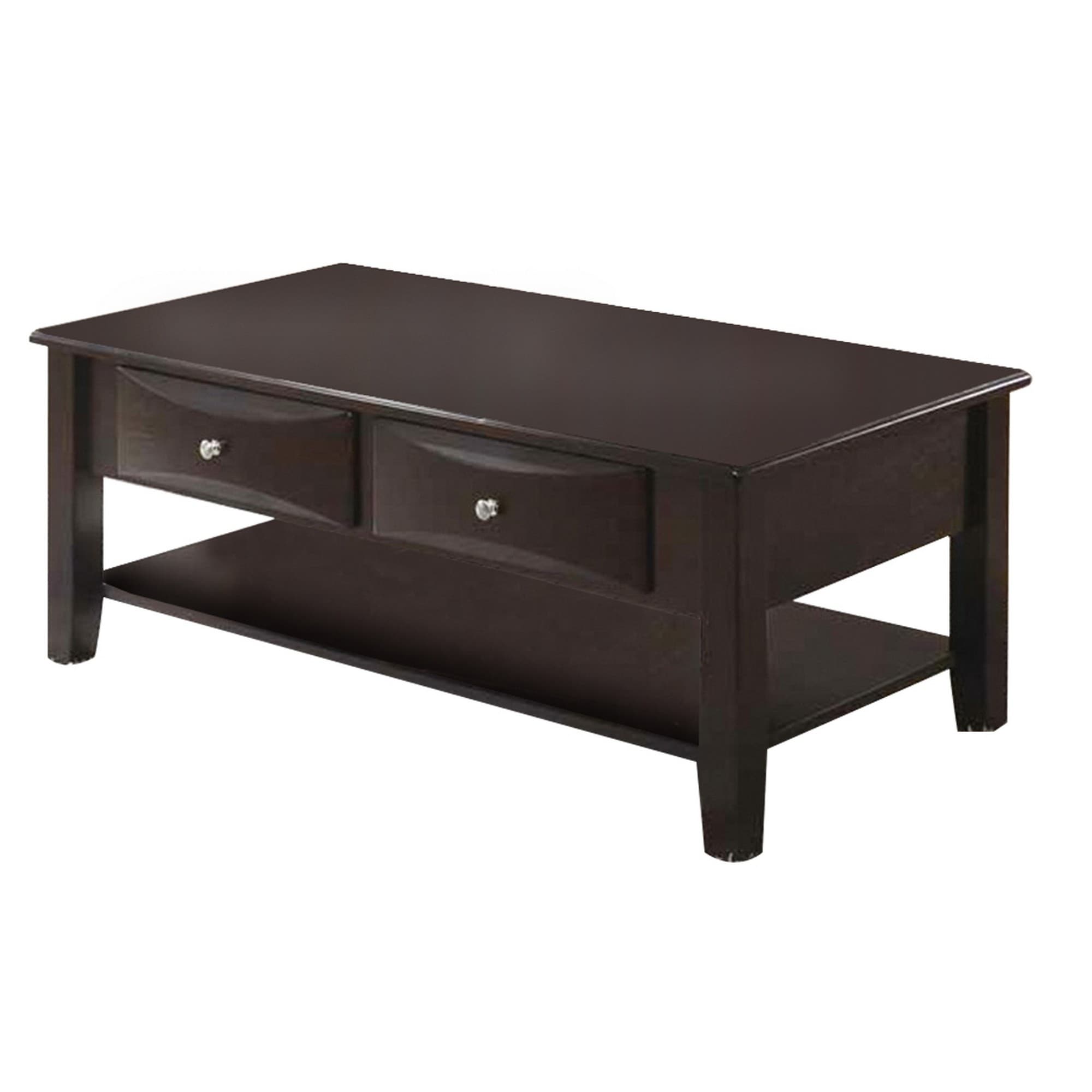 Wooden Coffee Table with 2 Spacious Drawers， Brown