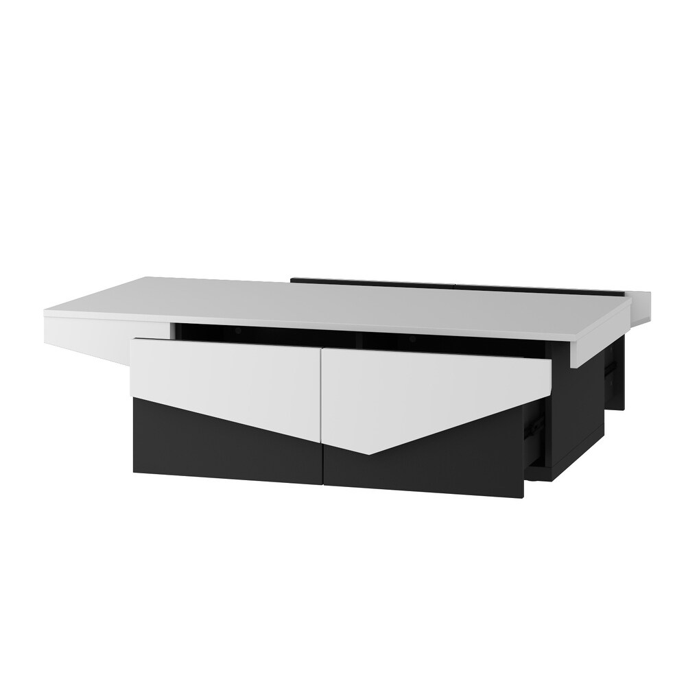 47 Inch Black   White Modern Coffee Table with 4 Large Storage Drawers   47.2\