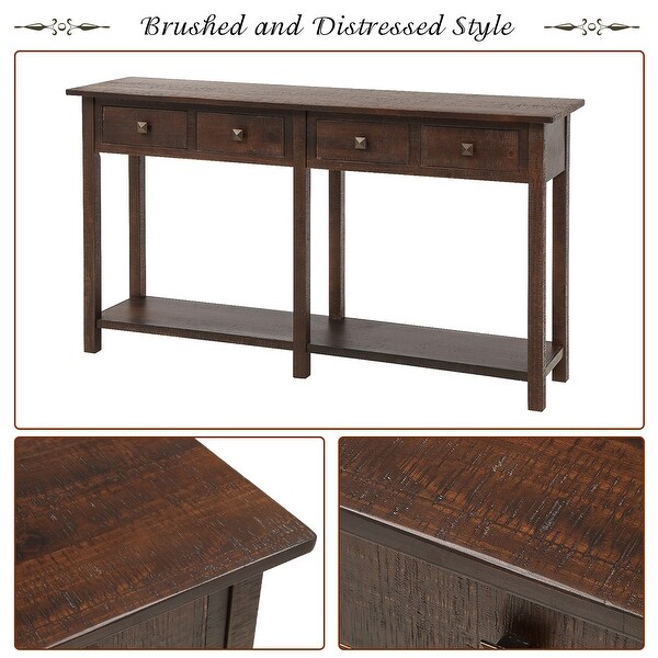 Nestfair Rustic Console Table with 4 Drawers and Shelf