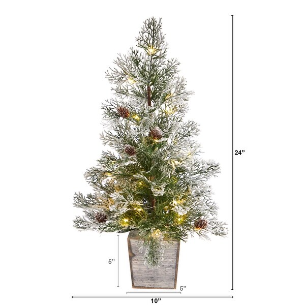 2' Frosted PreLit Christmas Tree with Pinecones in Decorative Planter