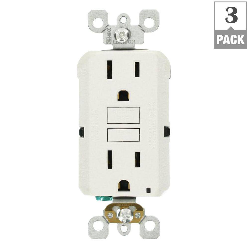 Leviton 15 Amp Self-Test SmartlockPro Slim GFCI Duplex Outlet White (3-Pack) M02-GFNT1-03W