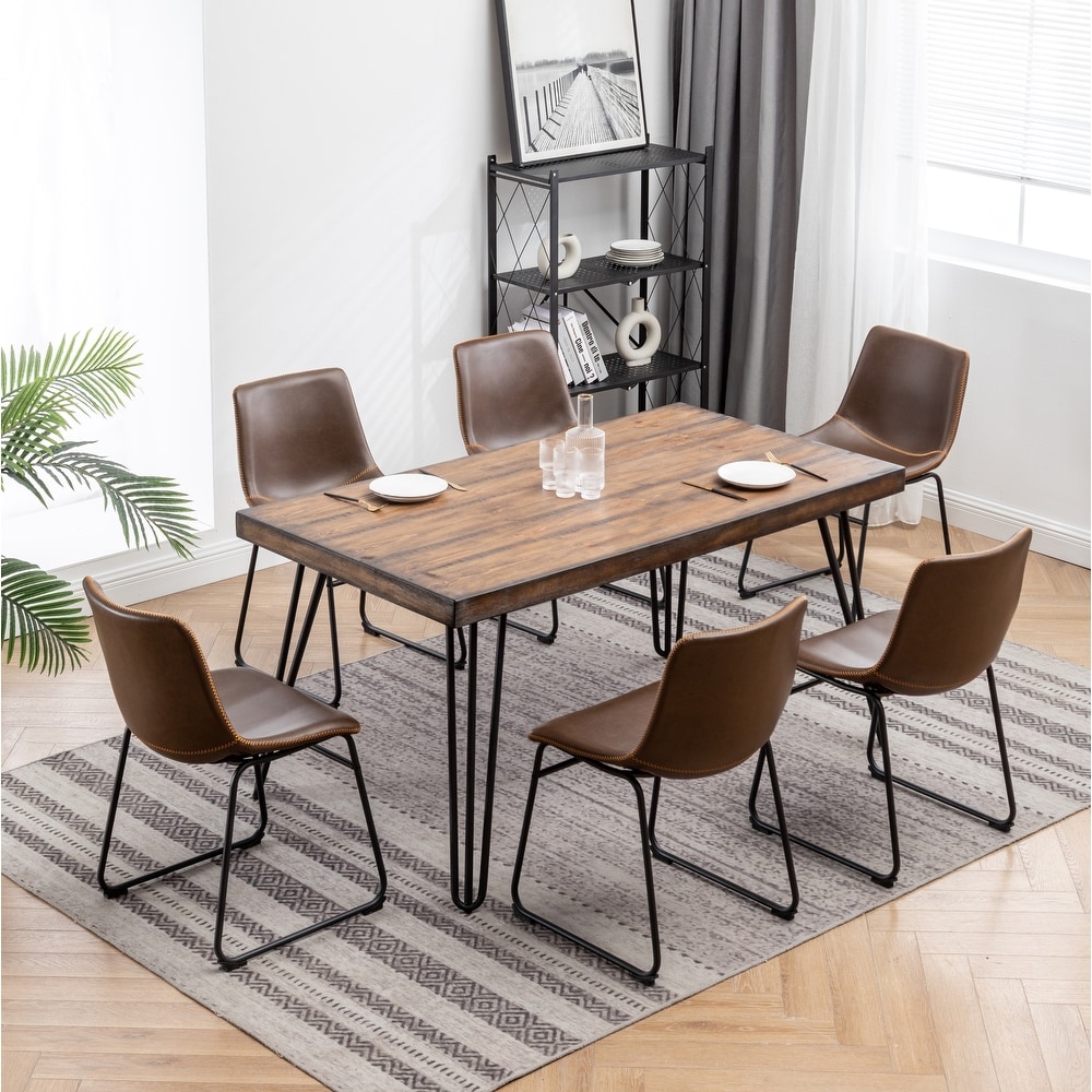 Roundhill Furniture Aryven Industrial 7 Piece Dining Set