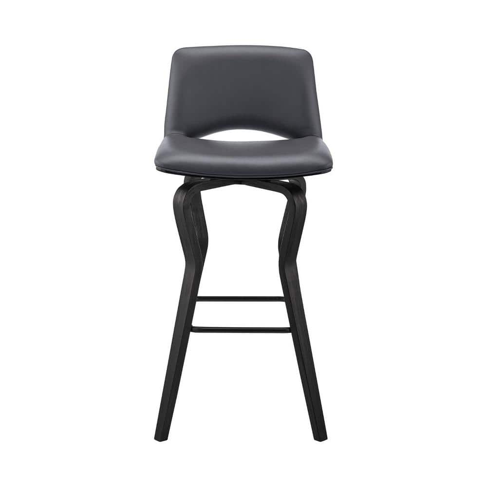 HomeRoots Julia 40 in. Gray Low Back Metal Bar Height (28-33 in.) Bar Stool with Faux Leather Seat 2000476777