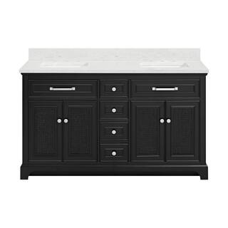 Home Decorators Collection Gillinger 60 in. W x 22 in. D x 35 in. H Double Sink Bath Vanity in Black Rattan with Engineered Carrara Top and Sink 1906VA60-312925