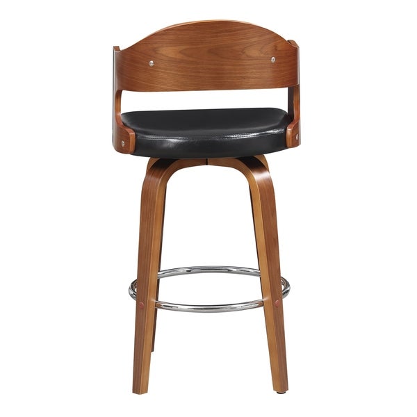 Wood and Faux Leather Mid-Century 27-Inch Swivel Counter Stool