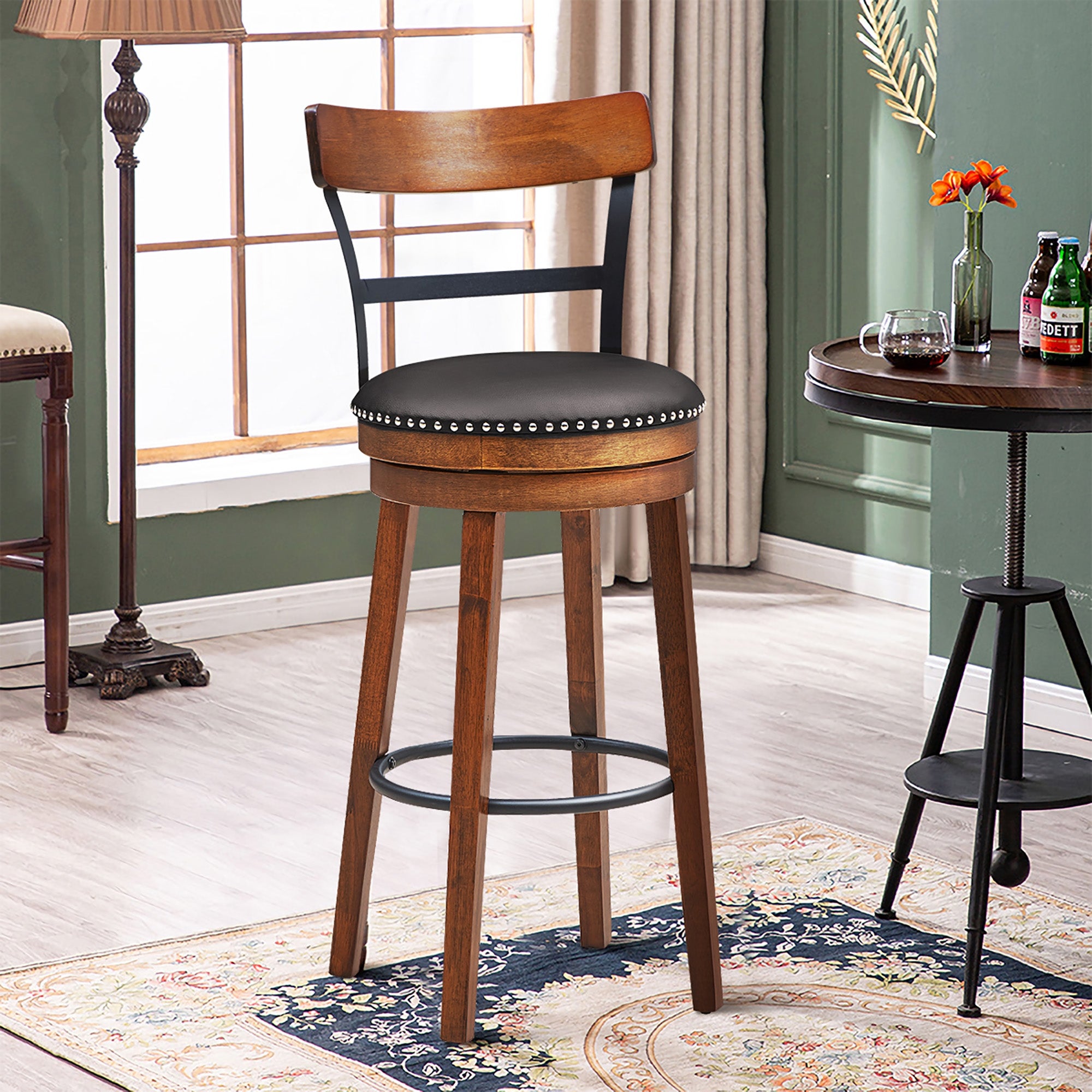 Counter Height Bar Stools Swivel Stools with Leather Padded Seat