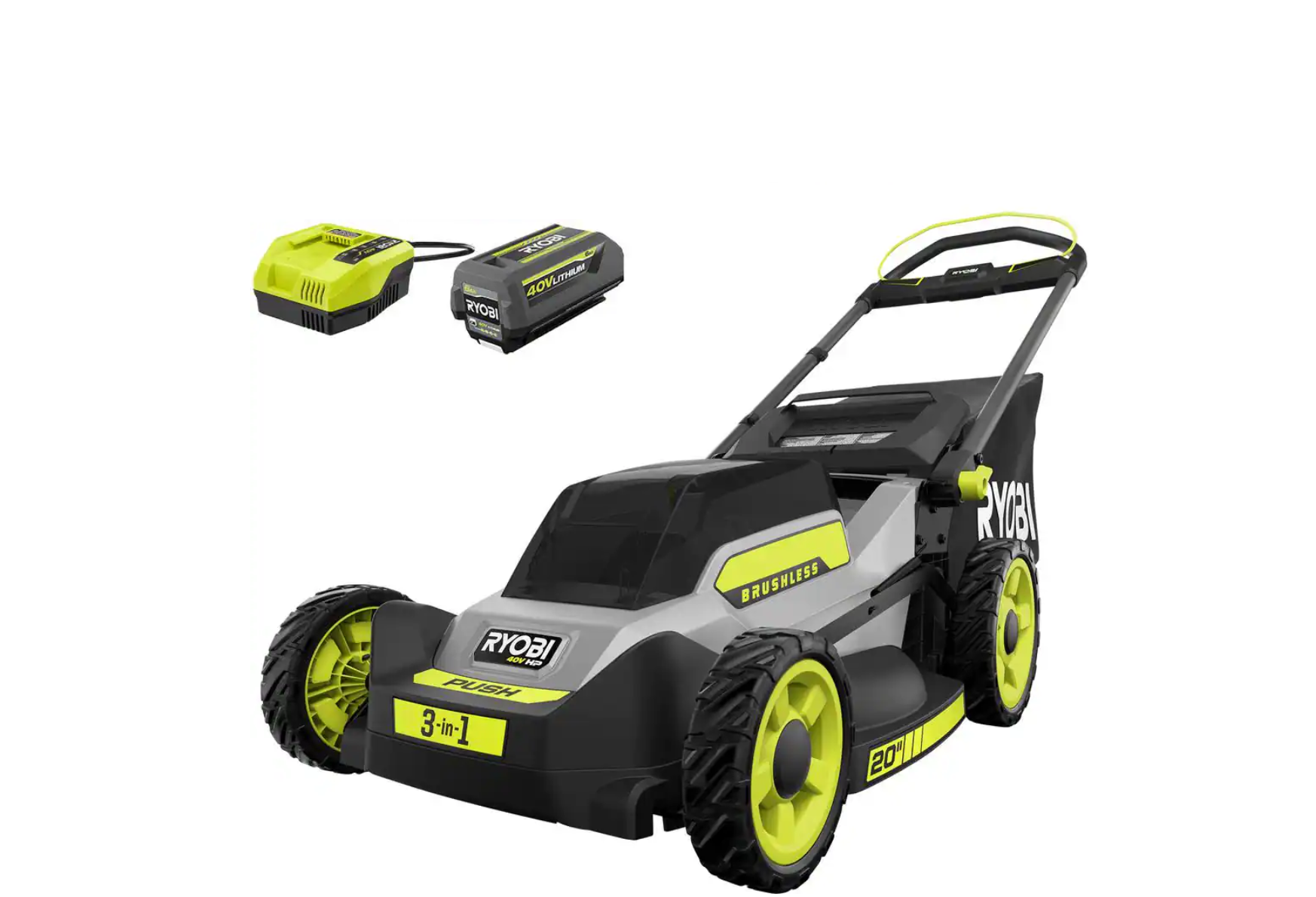 RYOBI RY401170VNM 40V HP Brushless 20 in. Cordless Battery Walk Behind Push Mower with 6.0 Ah Battery and Charger