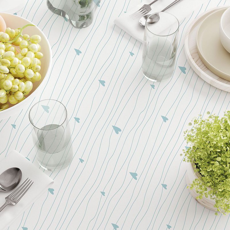 Square Tablecloth， 100% Cotton， 60x60， Blue Hearts and Stripes