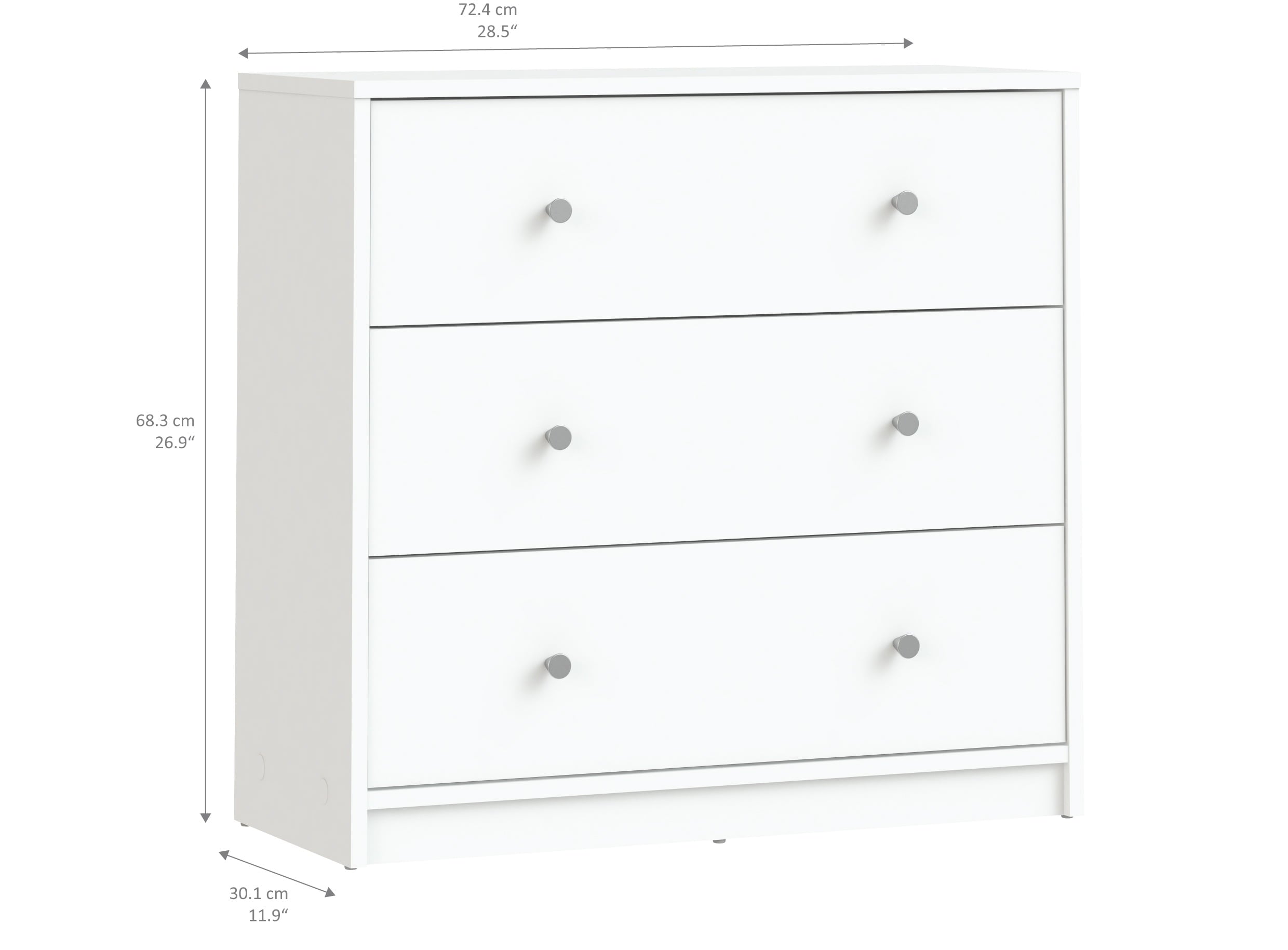 Studio 3 Drawer Dresser, White