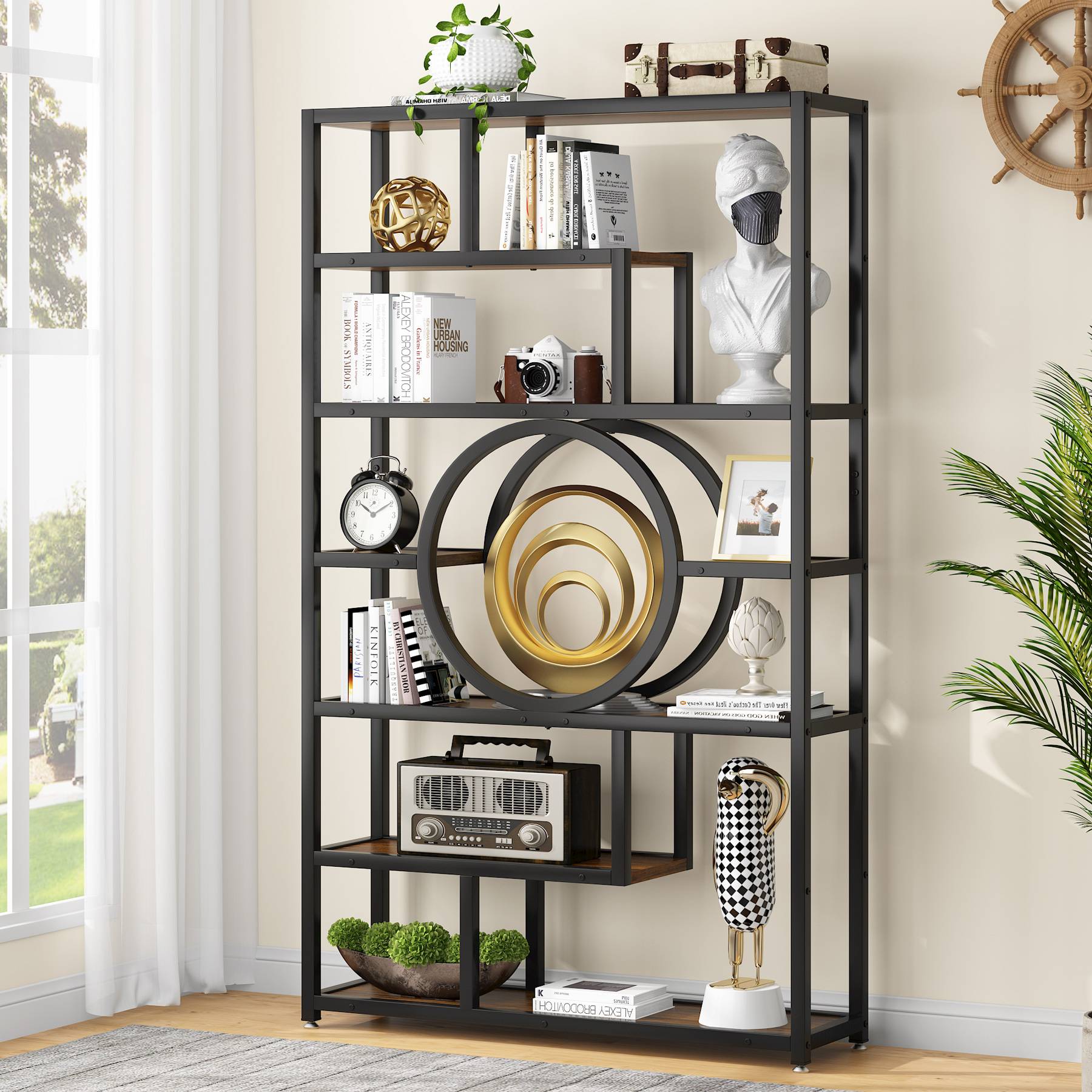 72 Bookshelf, 8-Shelf Etagere Bookcase Industrial Display Shelf