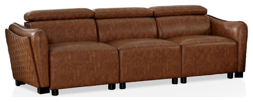 Furniture of America Holm Faux Leather 3 Piece Sofa Set in Brown   Contemporary   Living Room Furniture Sets   by Homesquare  Houzz