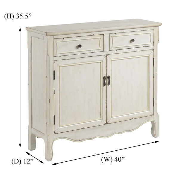 Somette Cream Weathered 2-Drawer， 2-Door Console Cupboard - 40