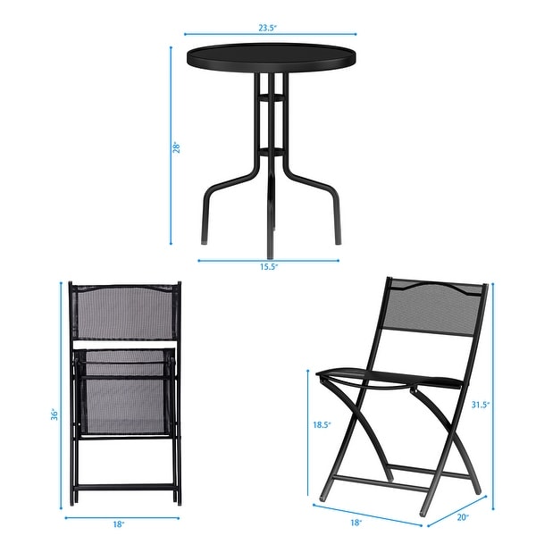 3Piece Bistro Set Garden Round Table Folding Chairs