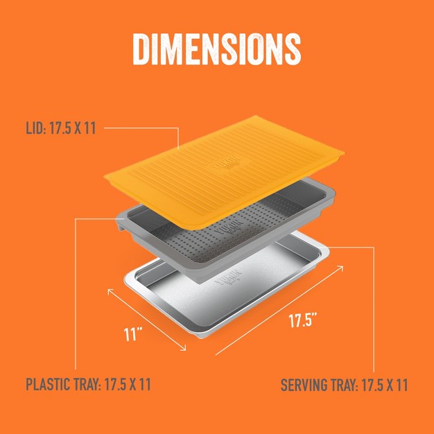 Yukon Glory Grill Prep Trays Include A Plastic Marinade Container For Marinating Meat amp A Stainless Steel Serving Platter