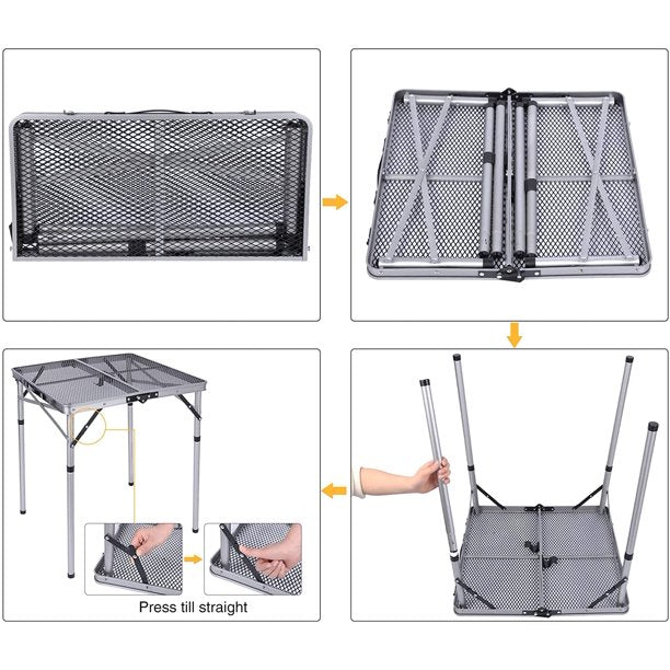 REDCAMP Folding Portable Grill Table for Camping 2FT， Lightweight Aluminum Grill Stand Metal Table with Adjustable Height for Picnic Outside Cooking，， Silver