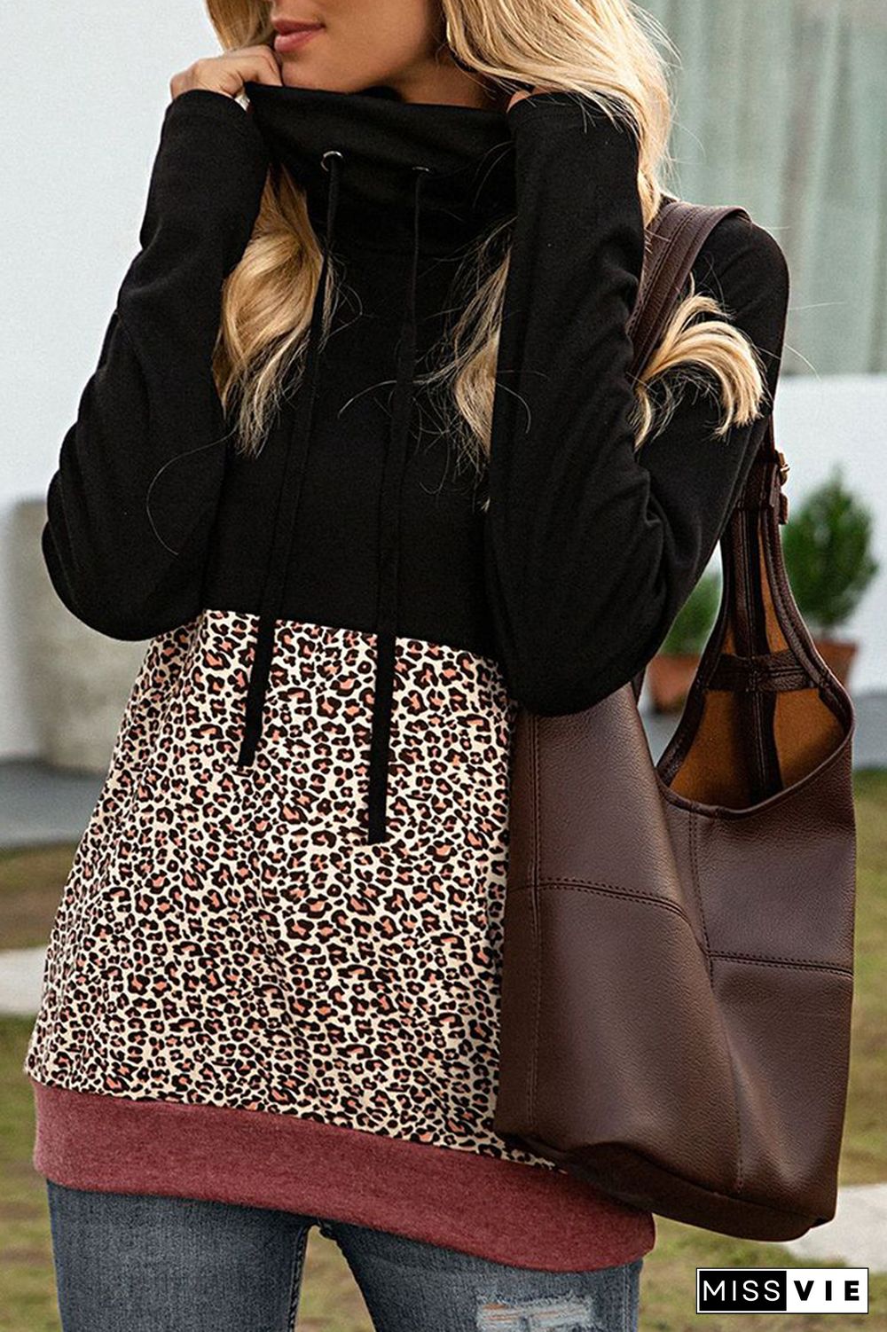 Leopard Print Splicing Hoodie Women Wholesale