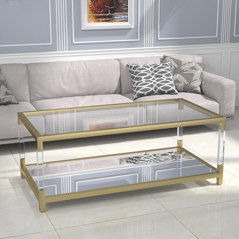 Gold Stainless Steel Coffee Table With acrylic Frame and Clear Glass Top