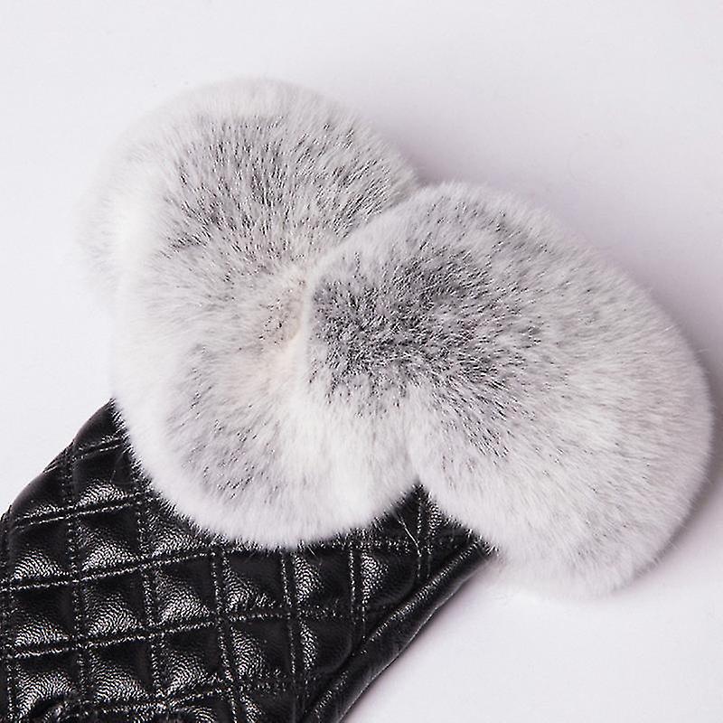 Women Warm Plushed Genuine Sheepskin Gloves Winter Gloves Touchscreen Fleece Lined Mittens With Rabbit Fur Cuffs