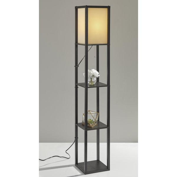 Adesso Wright Shelf Floor Lamp， Black Wood Veneer on MDF