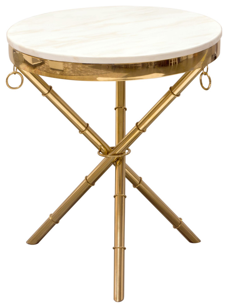 Reed Round Accent Table With Marble Top  Gold   Asian   Side Tables And End Tables   by clickhere2shop  Houzz