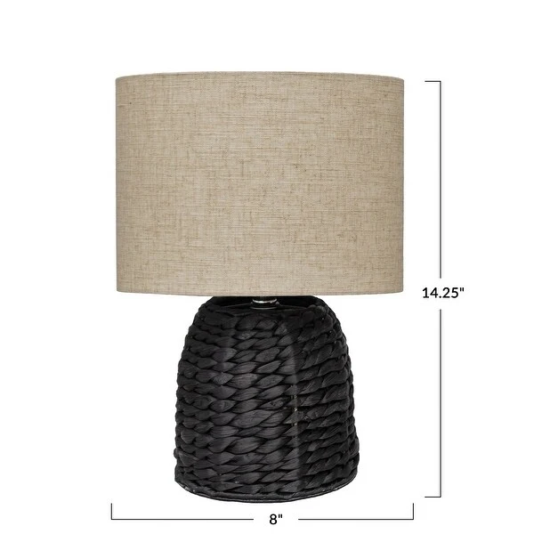 Woven Water Hyacinth Table Lamp with Linen Shade