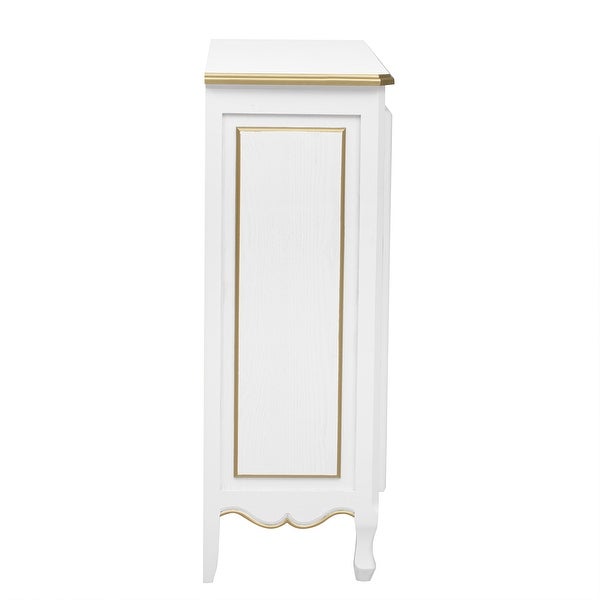 Accent Storage Cabinet with 2 Doors，Pure Hand Drawn，Solid Wood Legs