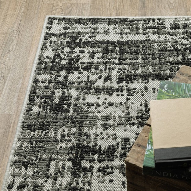 Trinity Distressed Abstract Patio Area Rug Black beige Captiv8e Designs