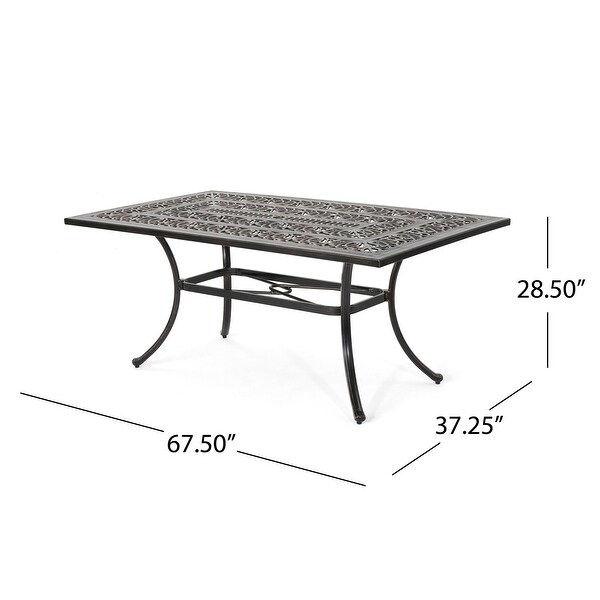 Outdoor Rectangular Cast Aluminum Dining Table with an Elaborate Floralcut Design