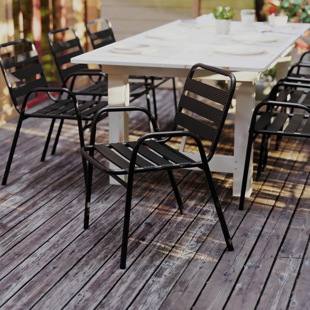 Flash Furniture Lila Commercial Metal Indoor outdoor Restaurant Stack Chair With Metal Triple Slat Back And Arms