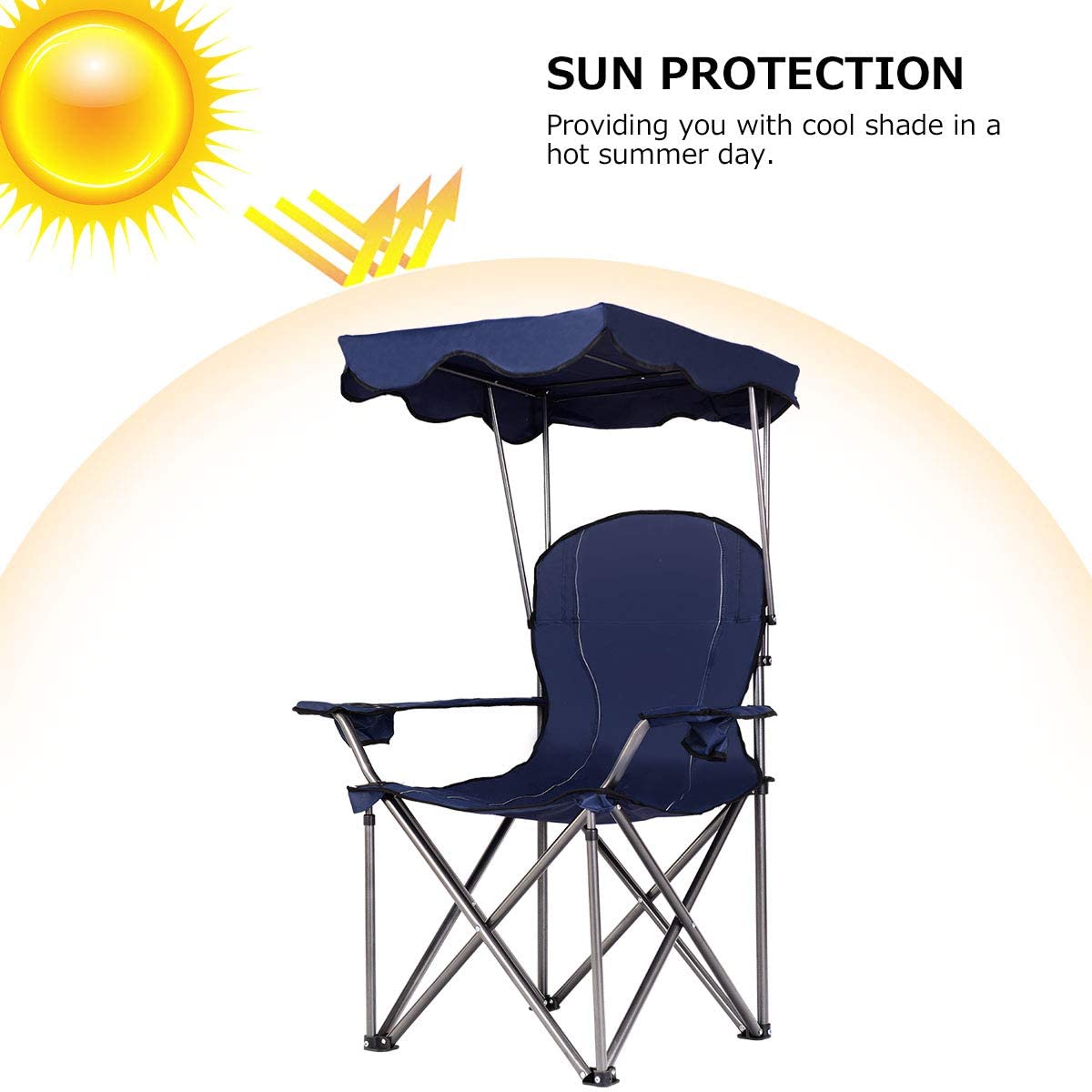 Beach Chair with Canopy Shade, Folding Lawn Chair with Umbrella Cup Holder & Carry Bag, Portable Sunshade Chair for Adults for Outdoor Travel Hiking Fishing, Blue