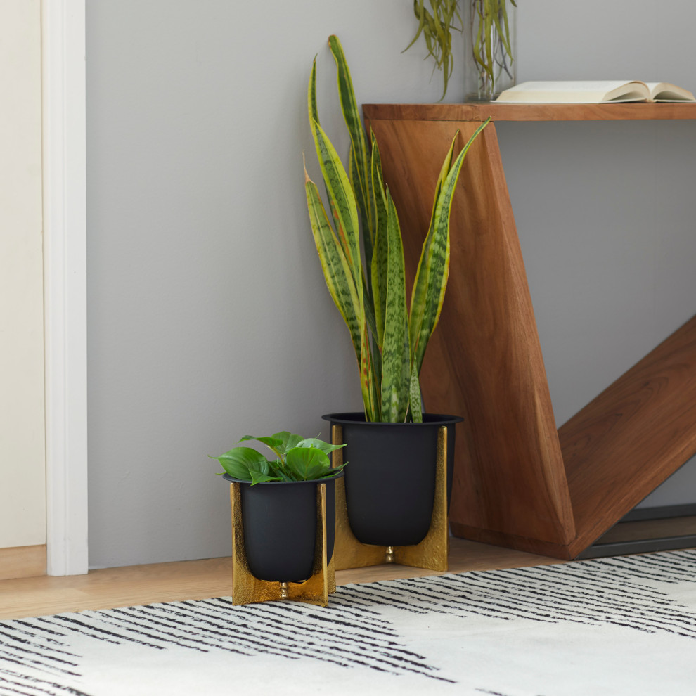 Glam Black Metal Planter 561402   Contemporary   Outdoor Pots And Planters   by Brimfield  ampMay  Houzz