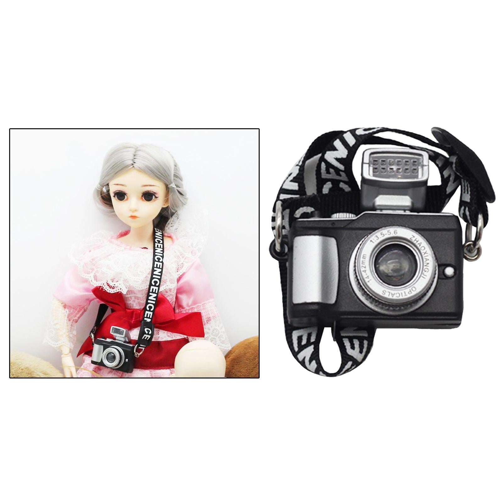 Resin Mini Camera Toys Accessories 1:12 DIY Decor Scene Accessory Dollhouse Decoration Miniature Doll Model Doll Accessories for Children Black Strap Small