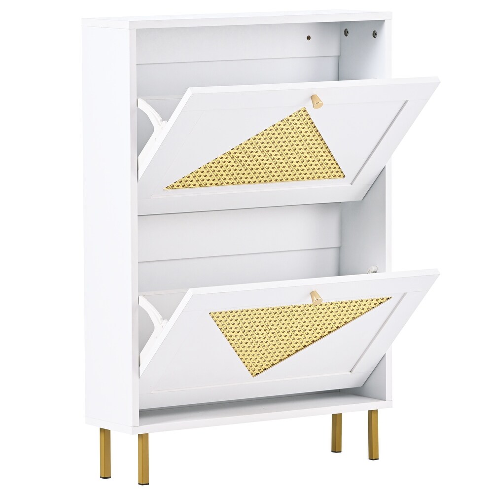 Rattan Shoe Cabinet with 2 Flip Drawers  Modern Shoe Storage Cabinet