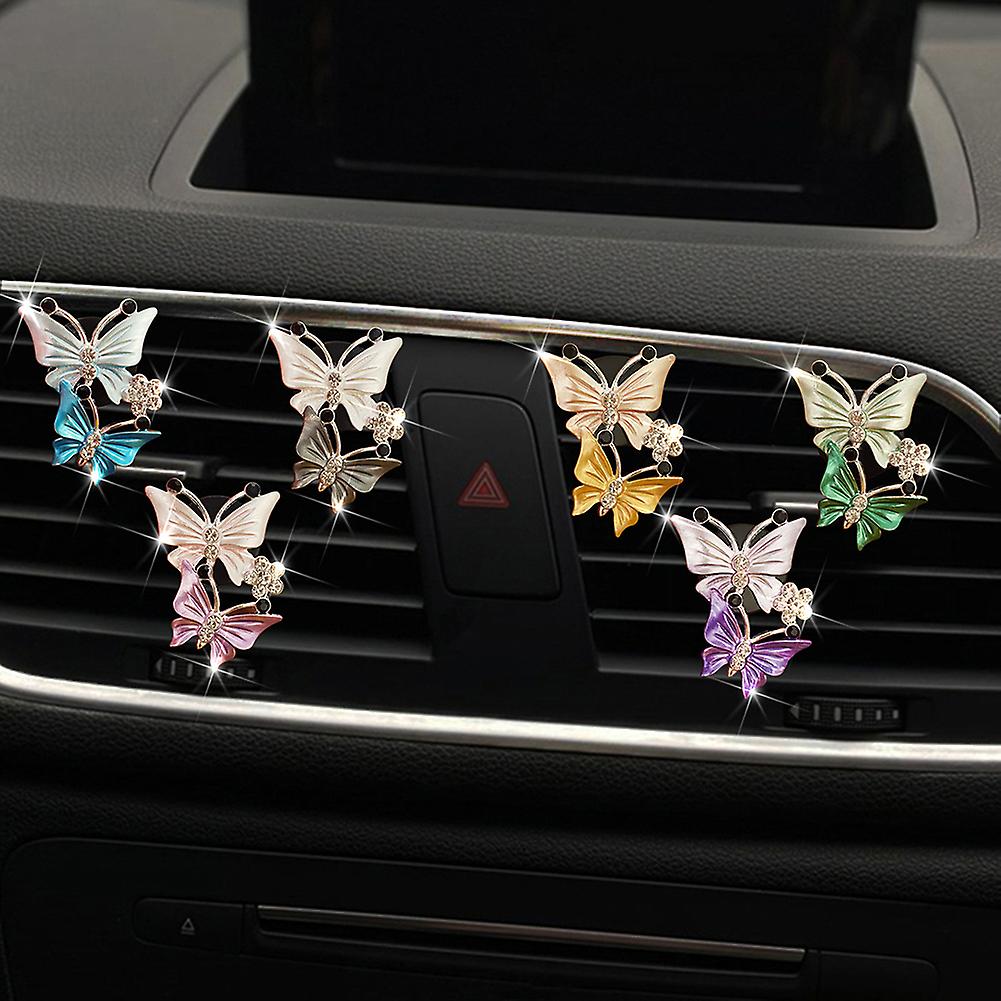 Air Vent Clip Charm Bling Crystal Air Freshener Dual Butterfly Shaped Rhinestone Oil Diffuser Clip Car Accessory For Women Auto Interior Decor Blue