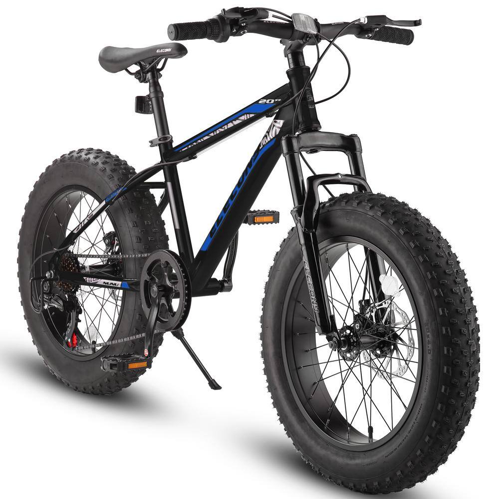 20 in. Fat Tire Bike AdultYouth 7 Speed Mountain Bike in Black ST706B-40