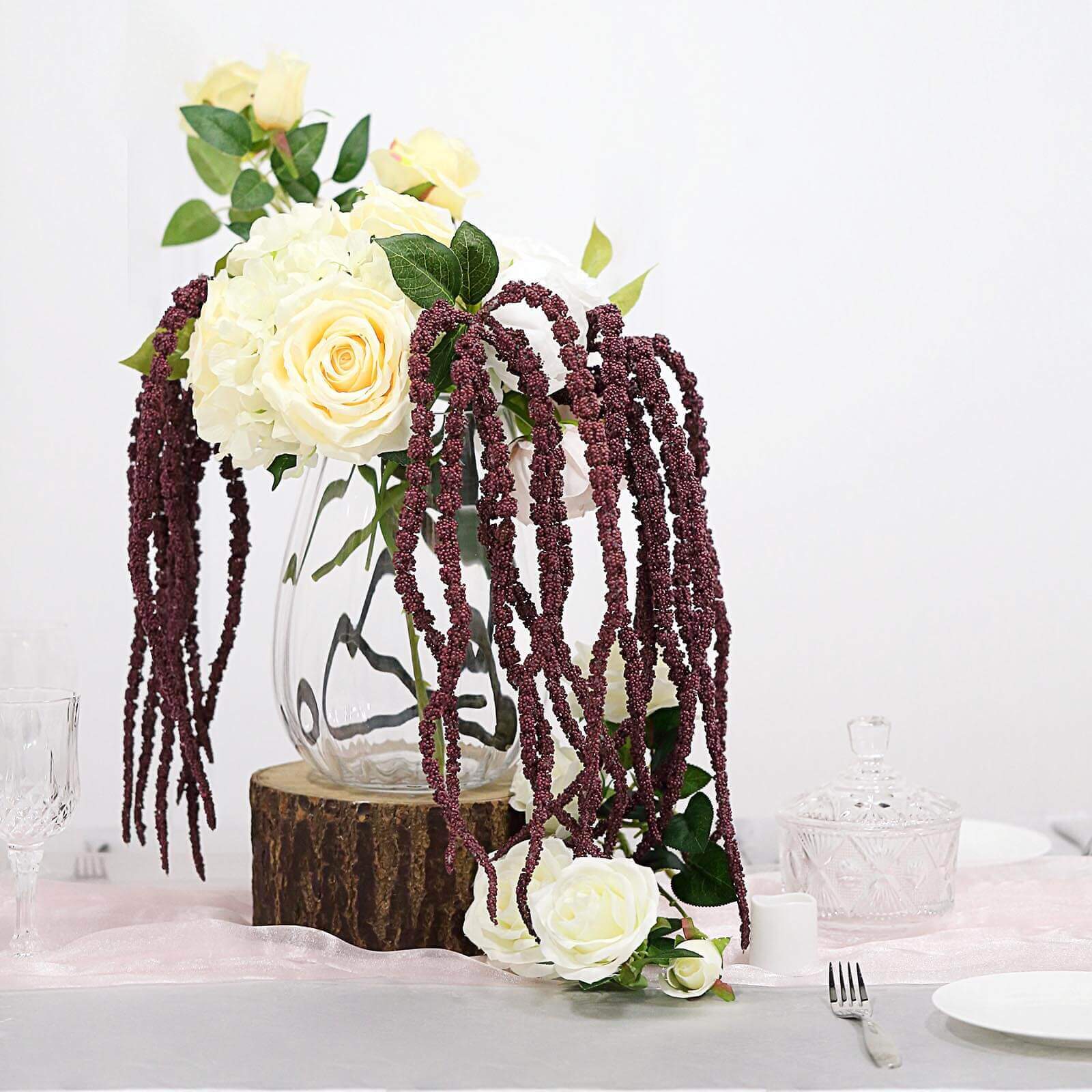 2 Pack Burgundy Artificial Amaranthus Flower Stem Spray and Ivy Leaves 32