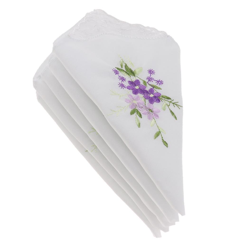 2x 5pcs Vintage Floral Embroidered Hankies Cotton Lace Hanky Handkerchiefs