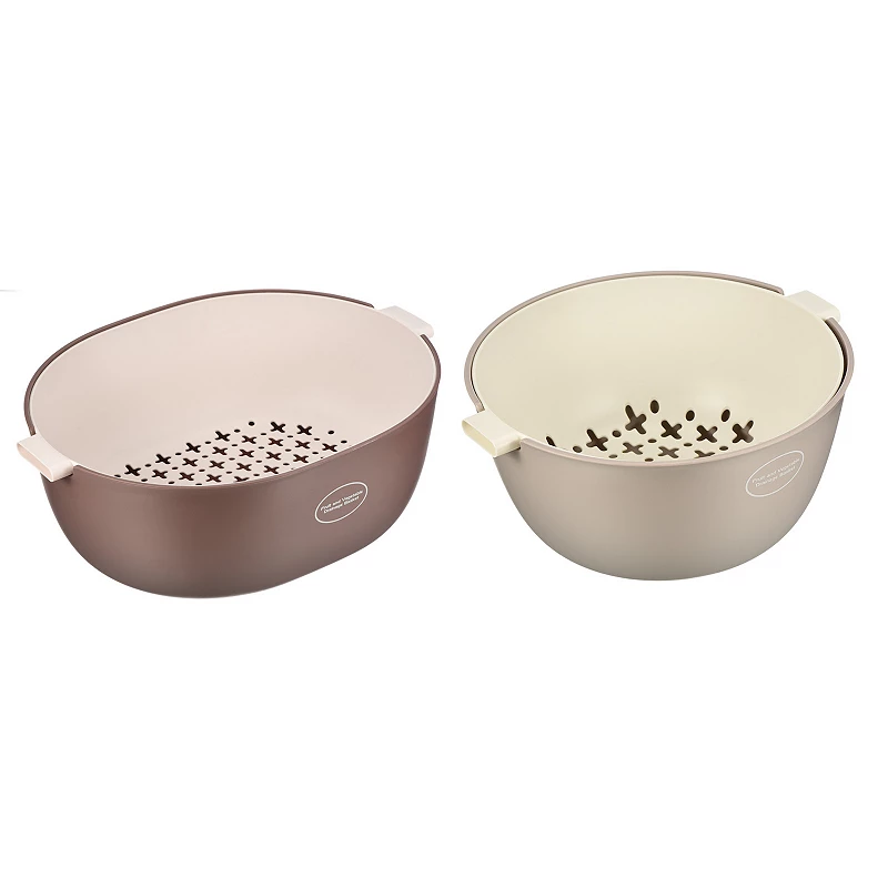 Kitchen Colander Bowl Set 2PCS， Plastic Washing Basket and Strainer