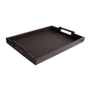 American Atelier 19 in. x 2 in. x 14 in. Brown Faux Leather and Polypropylene Rectangle Serving Tray with Handles 1181196