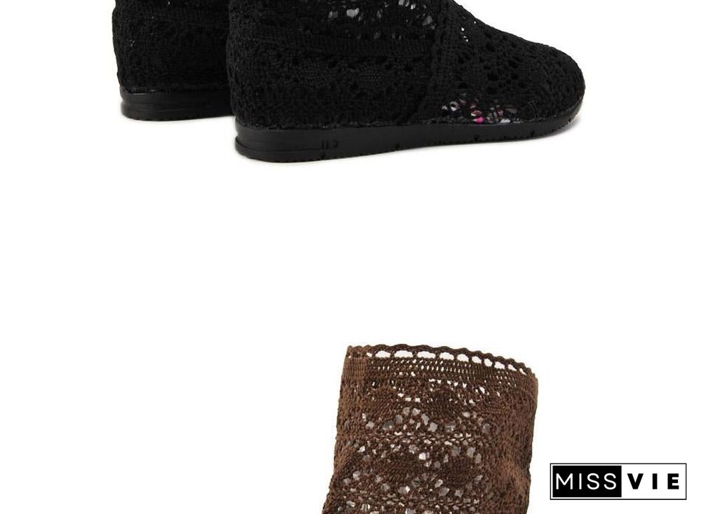 Women Cut-Outs Fashion Shoes Knitted short lace Boot ankle botas Boots