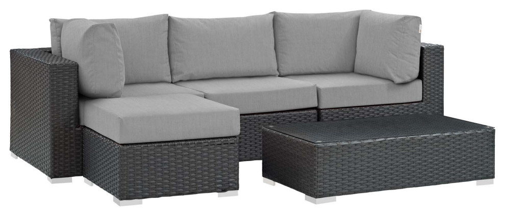 Sojourn 5 Piece Outdoor Wicker Rattan Sunbrella Sectional Set   Traditional   Sectional Sofas   by Homesquare  Houzz